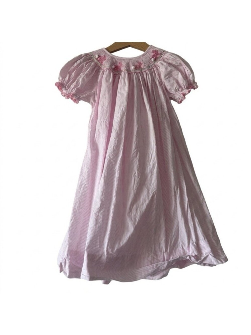 Petit Bebe Smocked Bishop‎ Dress Easter Bunnies Pink Pinstripe Heirloom Size 4T